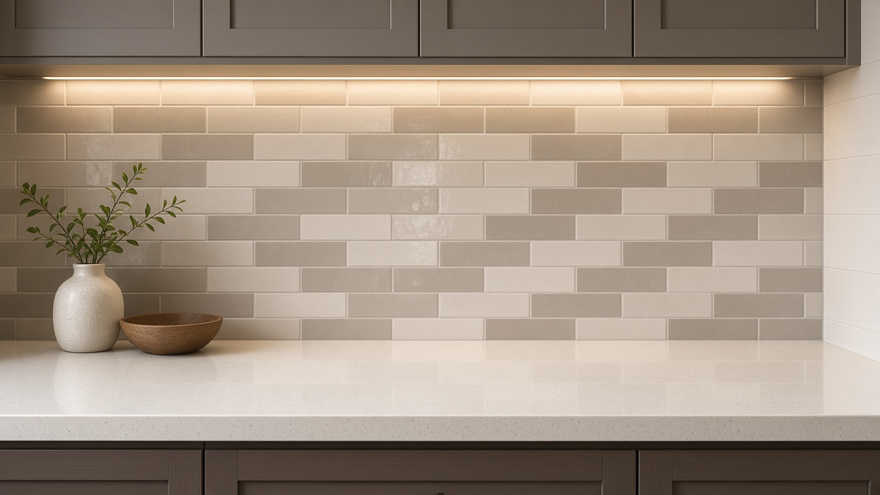 Kitchen with a custom tile backsplash behind the cooktop